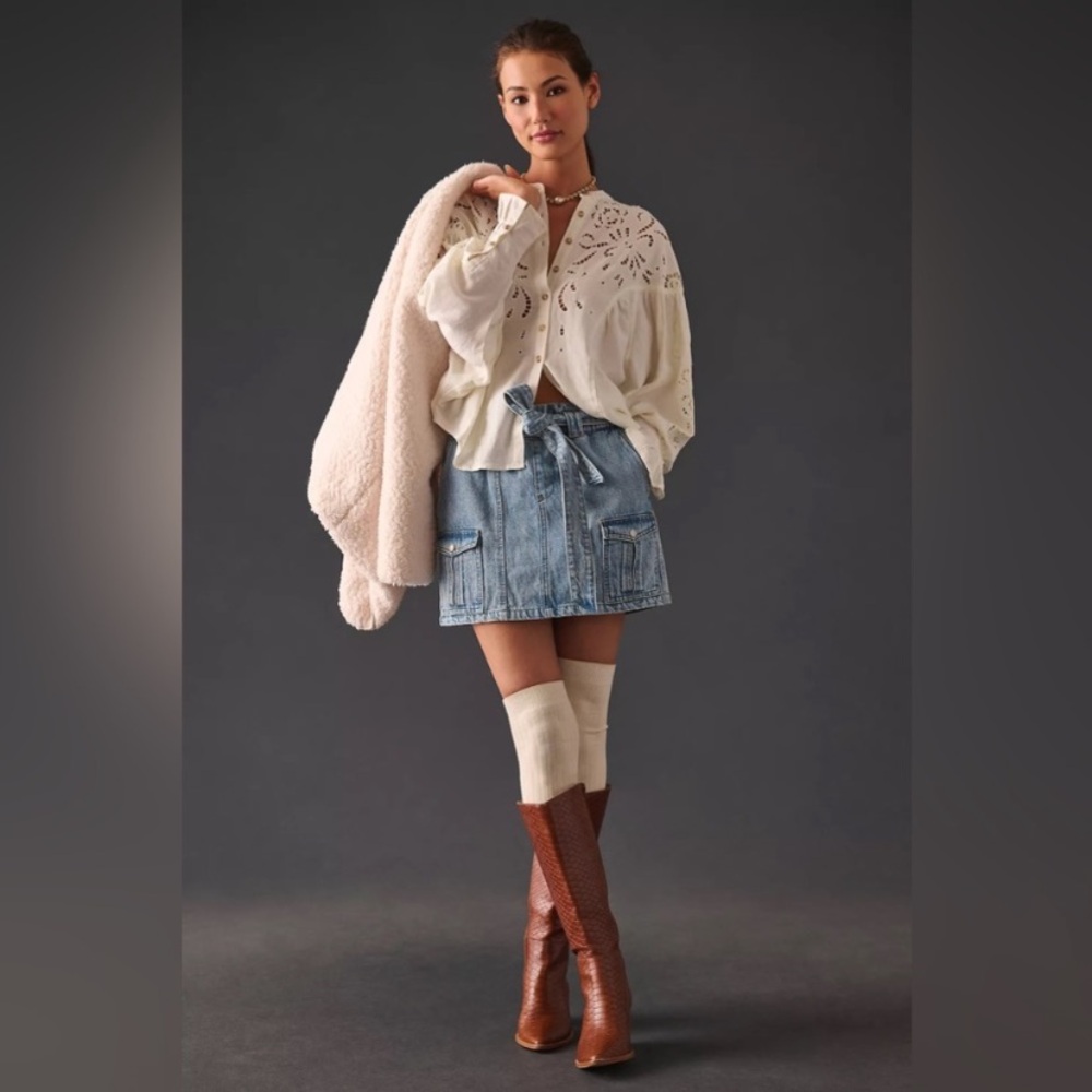 Pilcro Cream Eyelet Button-Front Blouse